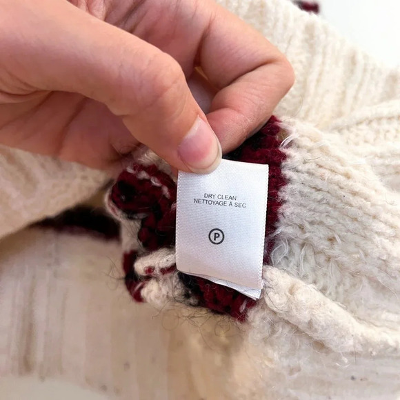 ALC Cream Red Striped Wool Mohair Blend Balloon Sleeve Turtleneck Sweater XS - Picture 7 of 8